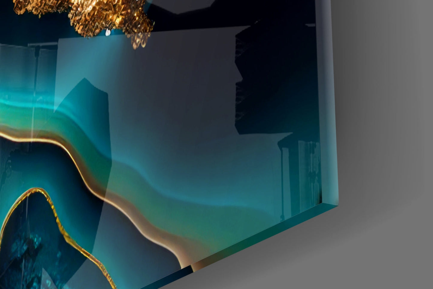 Cobalt Gold Geode Glass Wall Art