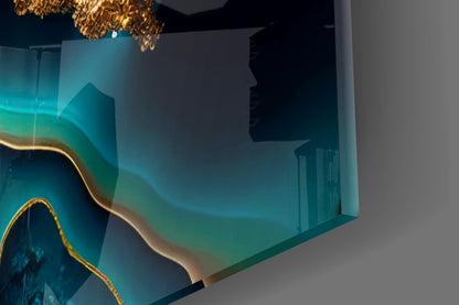 Cobalt Gold Geode Glass Wall Art