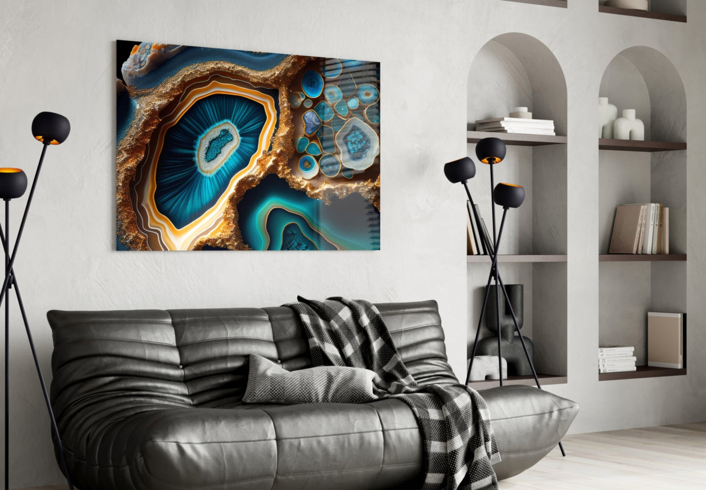 Cobalt Gold Geode Glass Wall Art