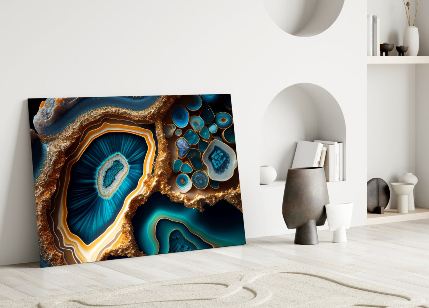 Cobalt Gold Geode Glass Wall Art