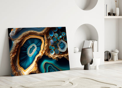 Cobalt Gold Geode Glass Wall Art
