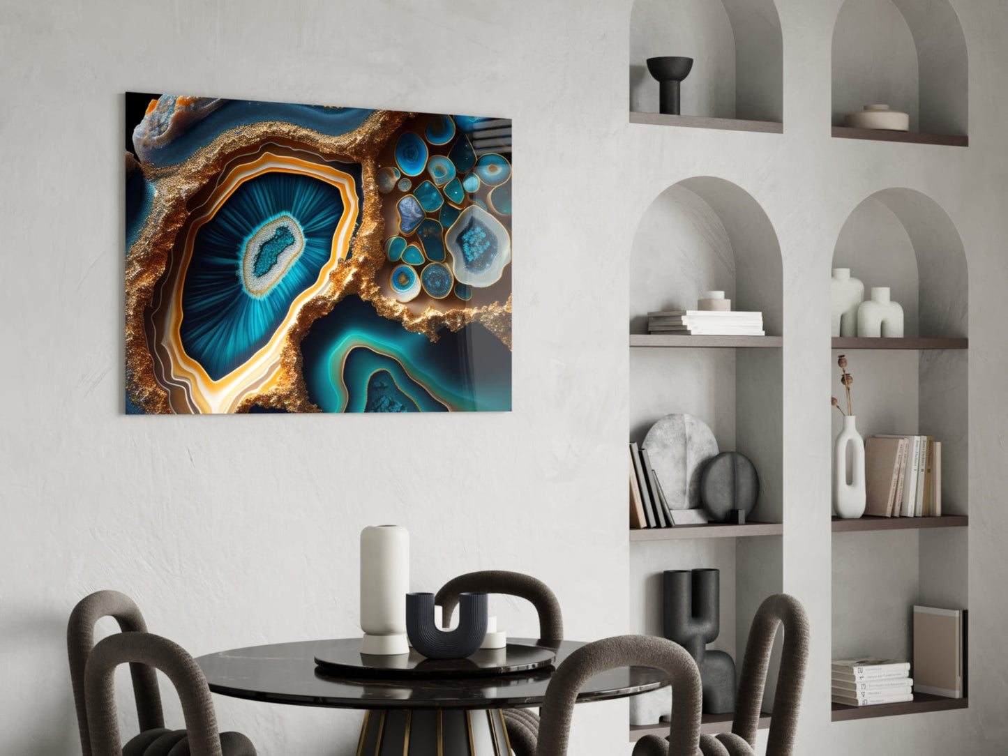 Cobalt Gold Geode Glass Wall Art