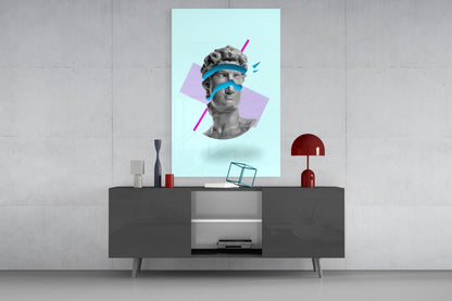 Vaporwave David Glass Wall Art