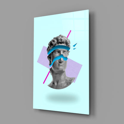 Vaporwave David Glass Wall Art