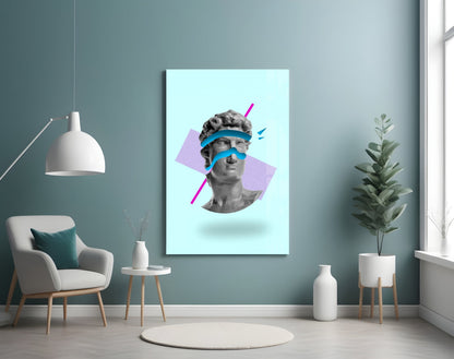 Vaporwave David Glass Wall Art