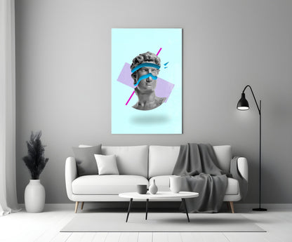 Vaporwave David Glass Wall Art