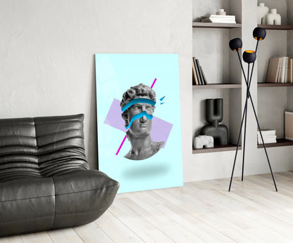 Vaporwave David Glass Wall Art