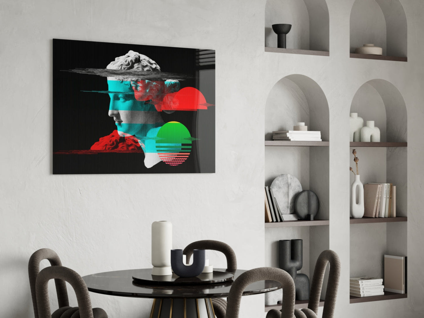 Vaporwave Glitch David Glass Wall Art
