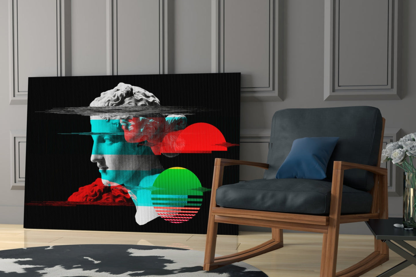 Vaporwave Glitch David Glass Wall Art