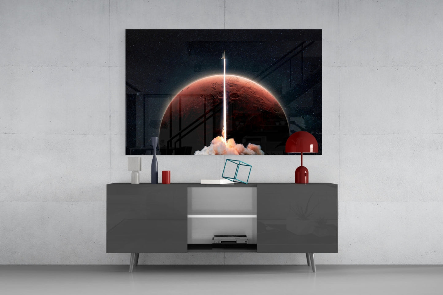 Mars Rocket Launch Glass Wall Art
