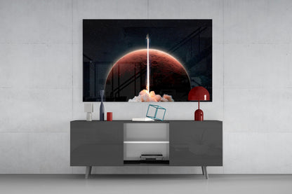 Mars Rocket Launch Glass Wall Art