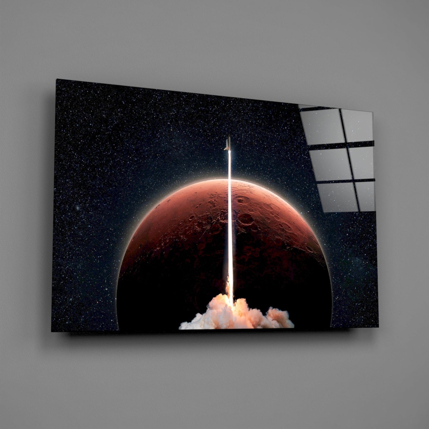 Mars Rocket Launch Glass Wall Art