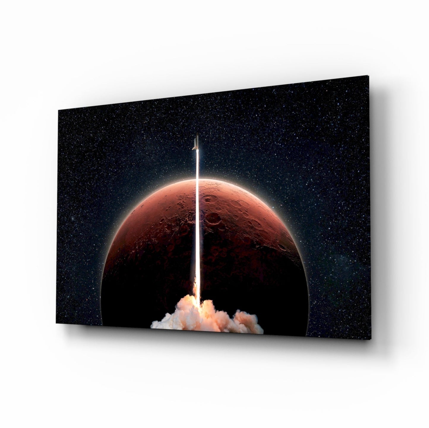 Mars rocket launch glass wall art