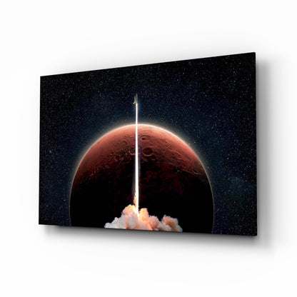 Mars rocket launch glass wall art