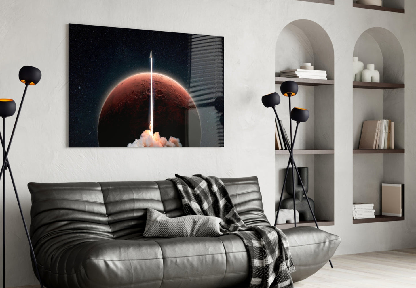 Mars Rocket Launch Glass Wall Art