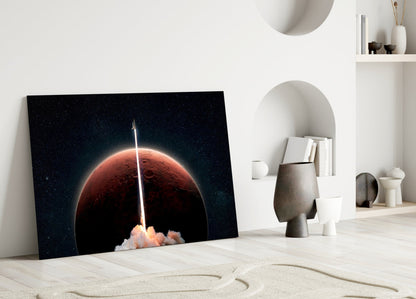 Mars Rocket Launch Glass Wall Art