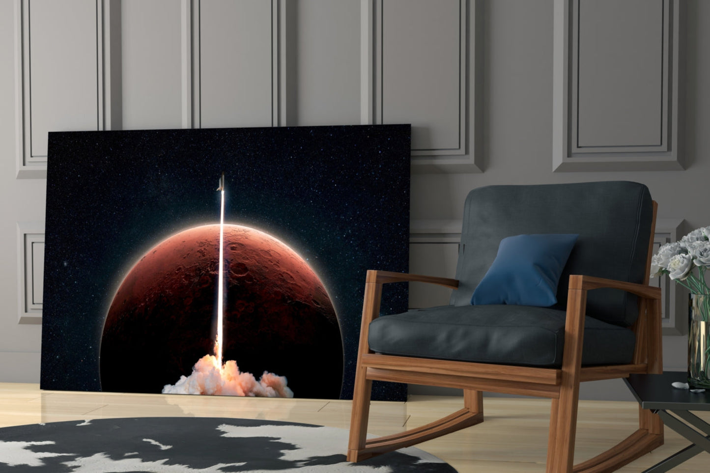 Mars Rocket Launch Glass Wall Art
