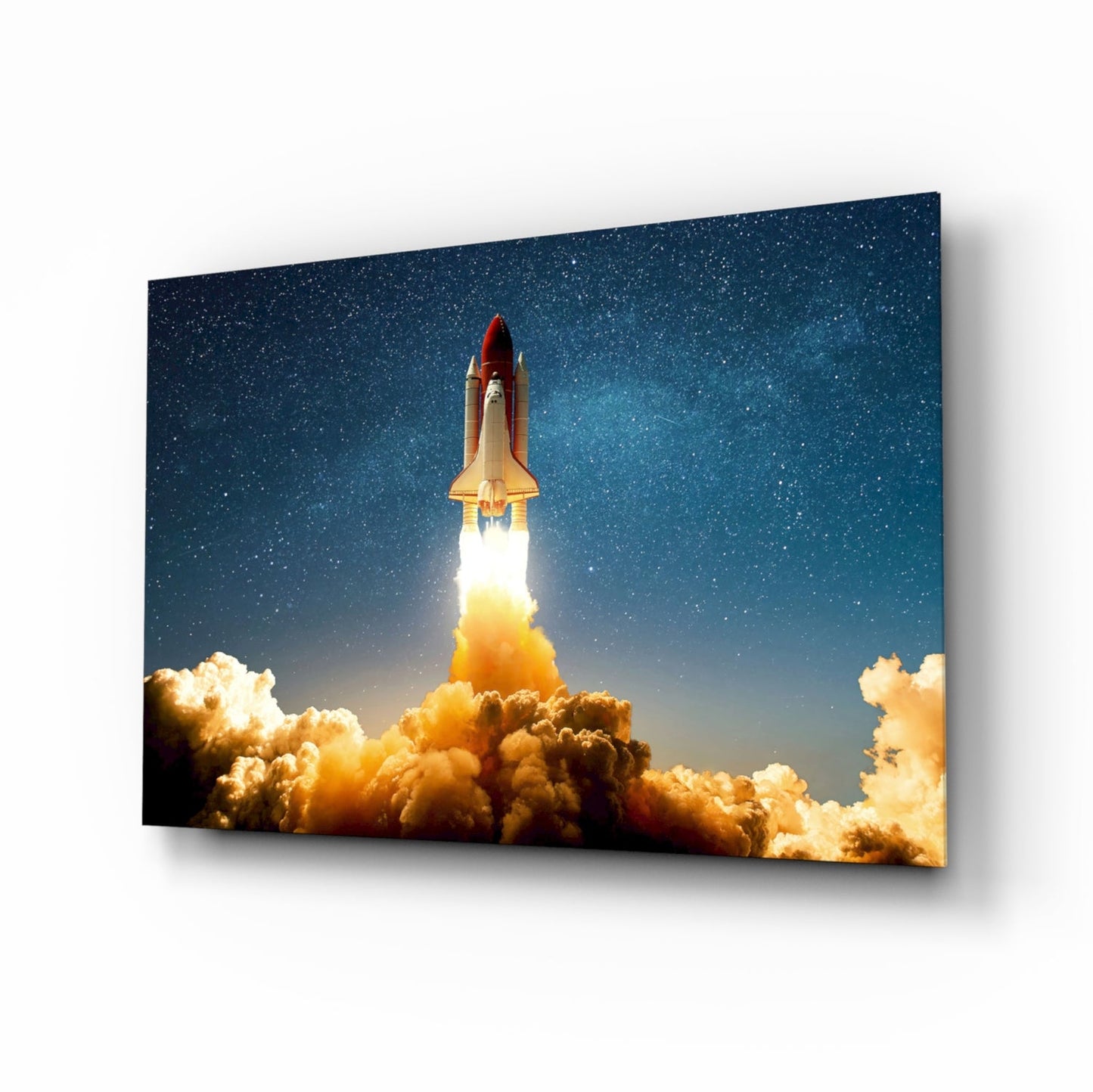 Space shuttle launch glass wall art