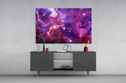 Purple Space Nebula Glass Wall Art