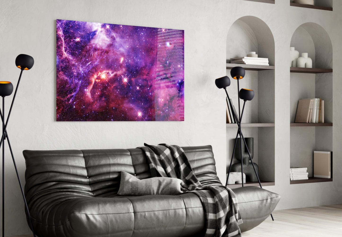 Purple Space Nebula Glass Wall Art