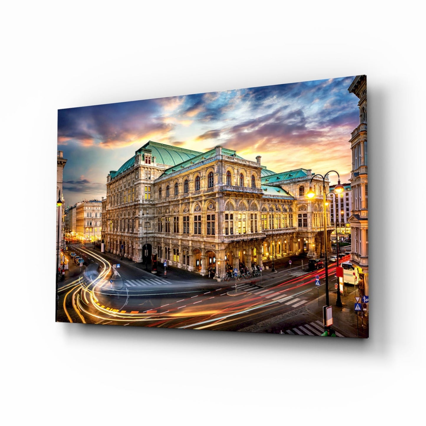 Vienna State Opera glass wall art twilight cityscape