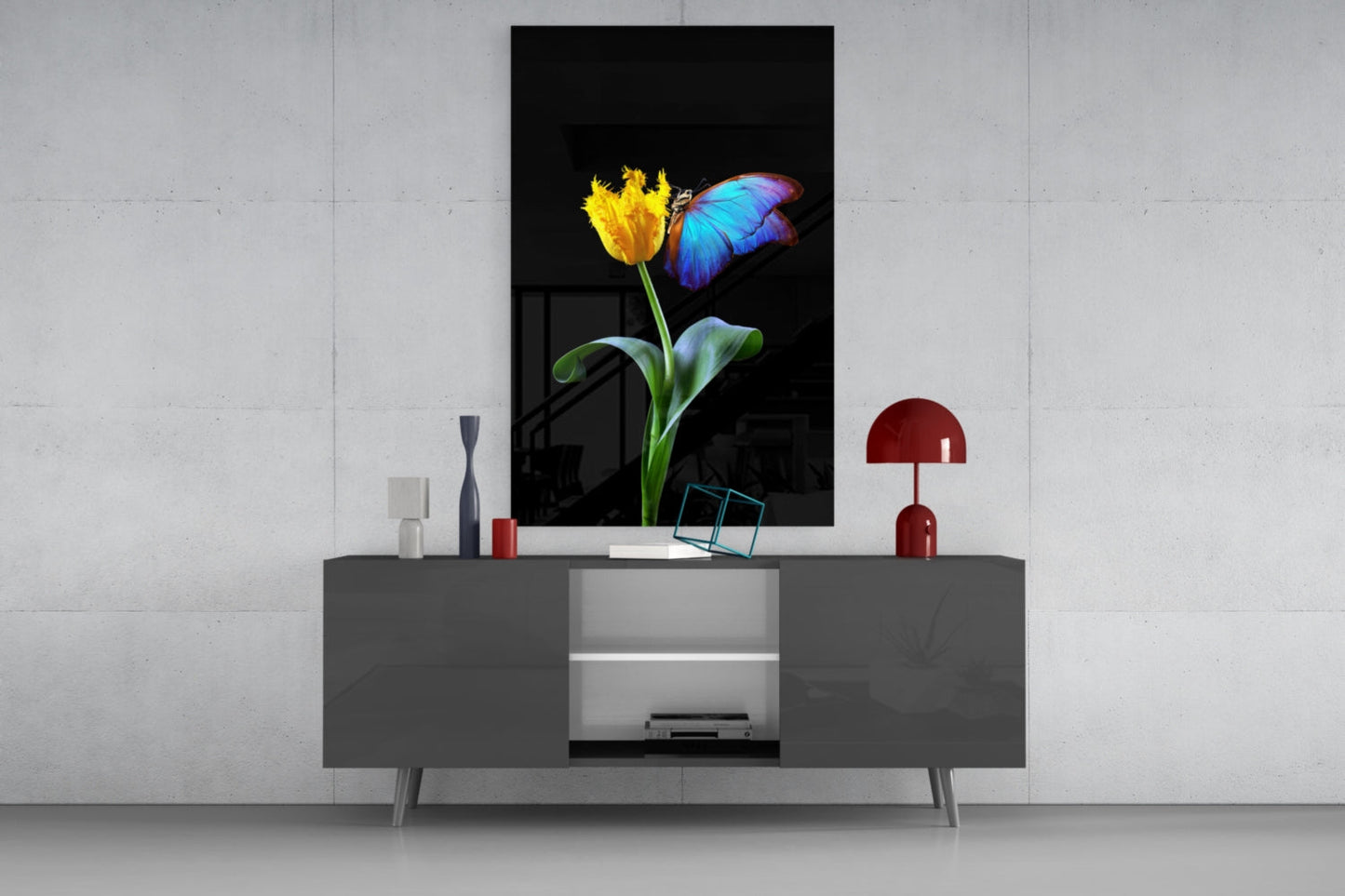 Blue Morpho Tulip Glass Wall Art