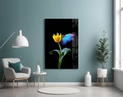 Blue Morpho Tulip Glass Wall Art