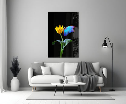 Blue Morpho Tulip Glass Wall Art