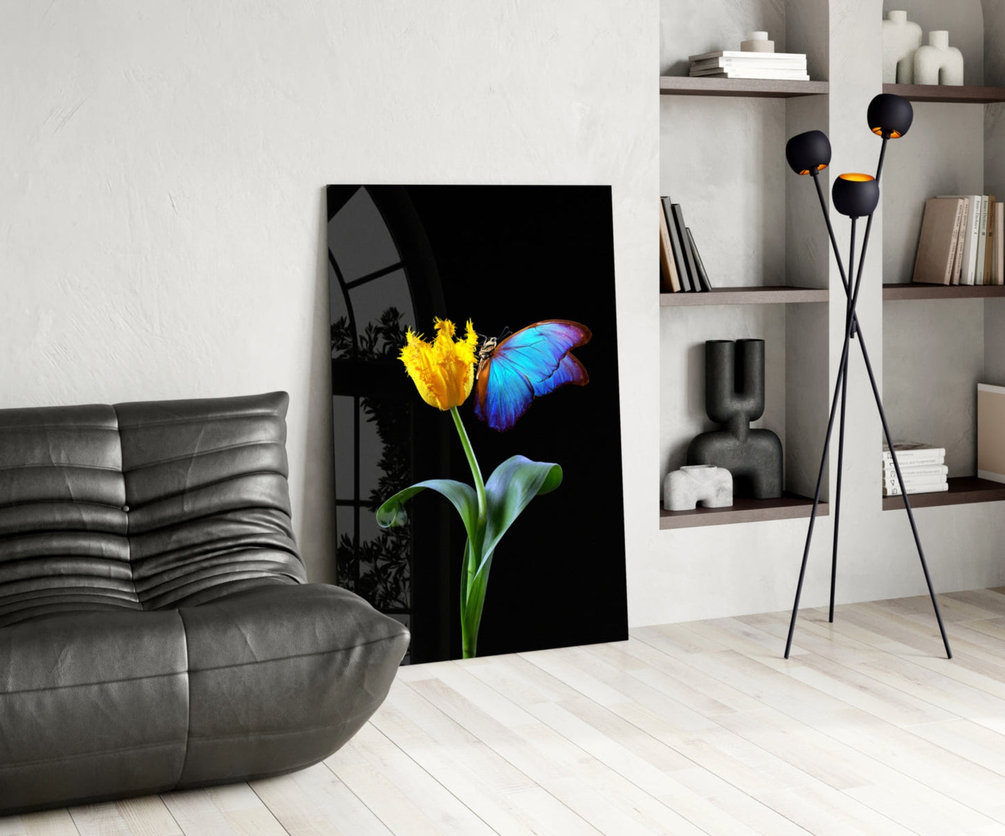 Blue Morpho Tulip Glass Wall Art