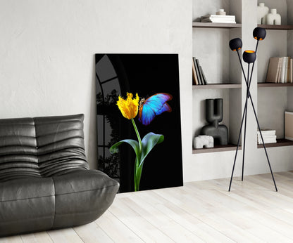Blue Morpho Tulip Glass Wall Art