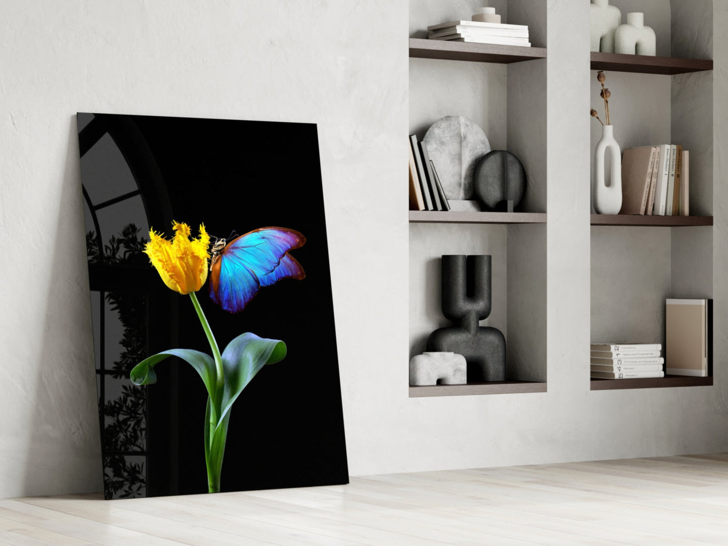Blue Morpho Tulip Glass Wall Art