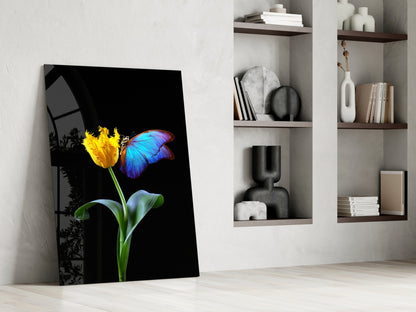 Blue Morpho Tulip Glass Wall Art