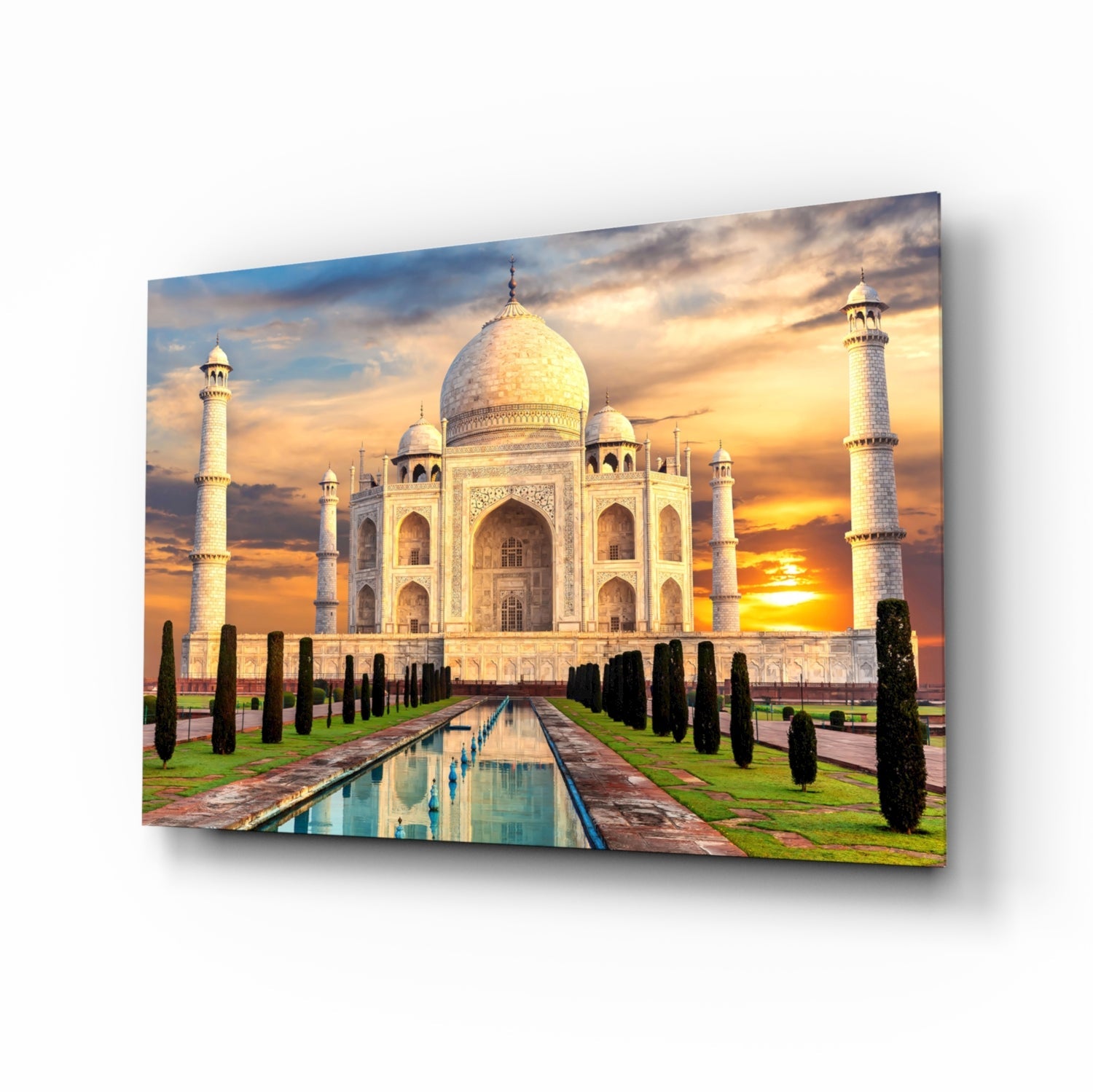 Taj Mahal glass wall art golden hour