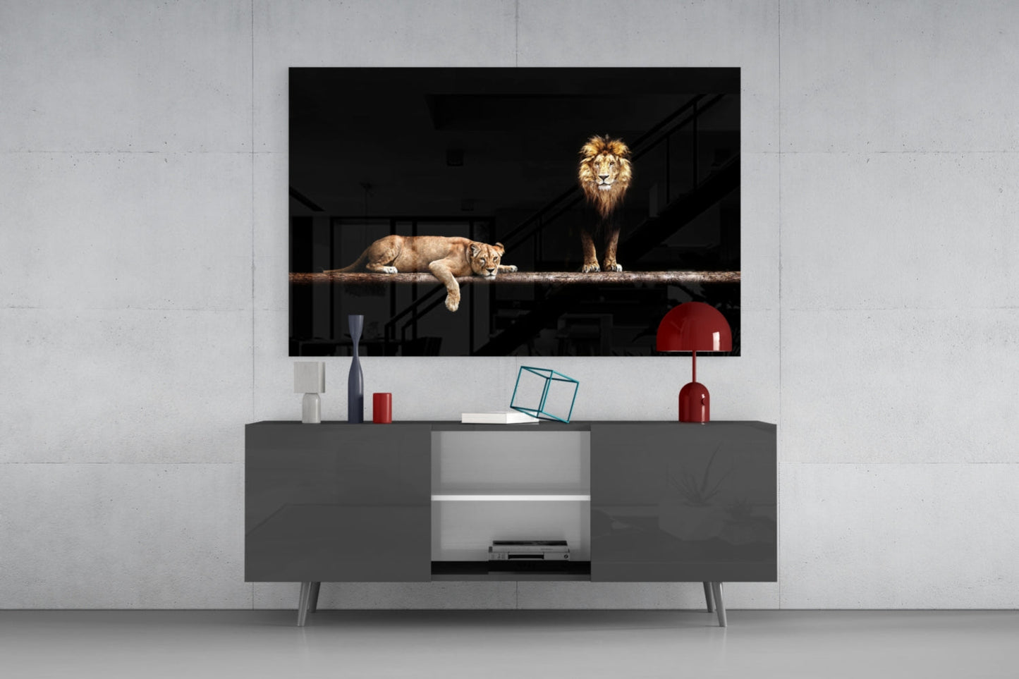 Lion Family Glass Wall Art - Wildlife