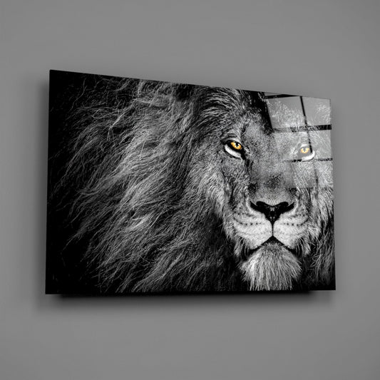 Black and White Lion Glass Wall Art
