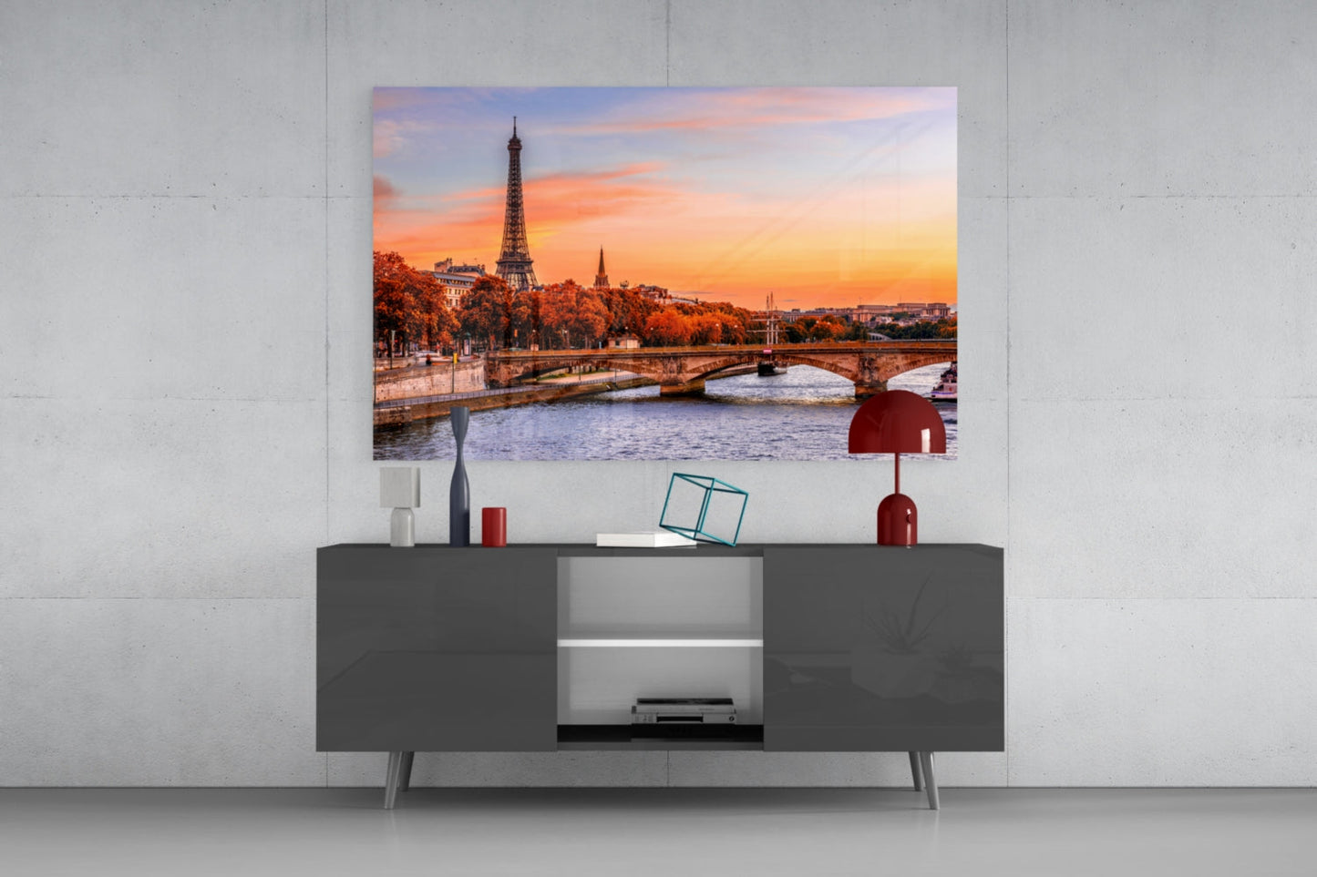 Eiffel Tower Autumn Sunset Glass Wall Art