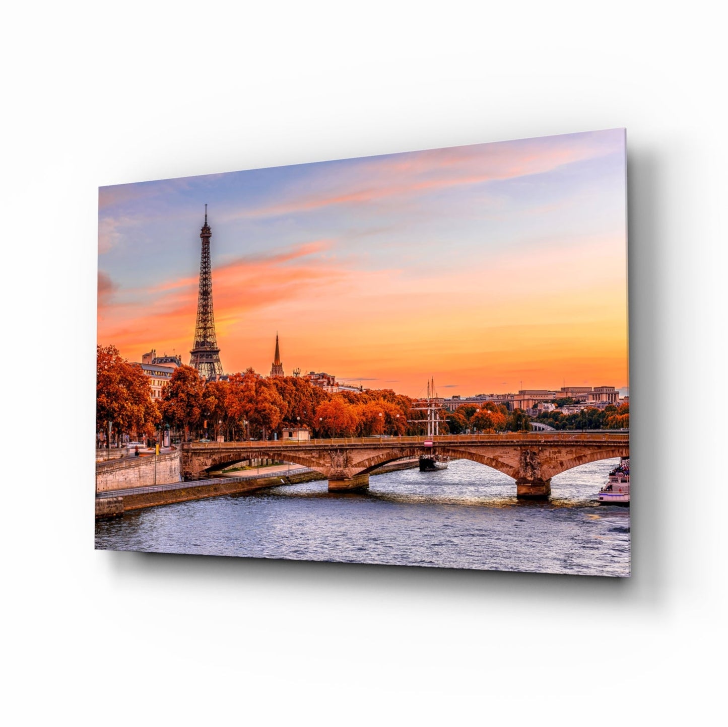 Eiffel Tower Autumn Sunset glass wall art print
