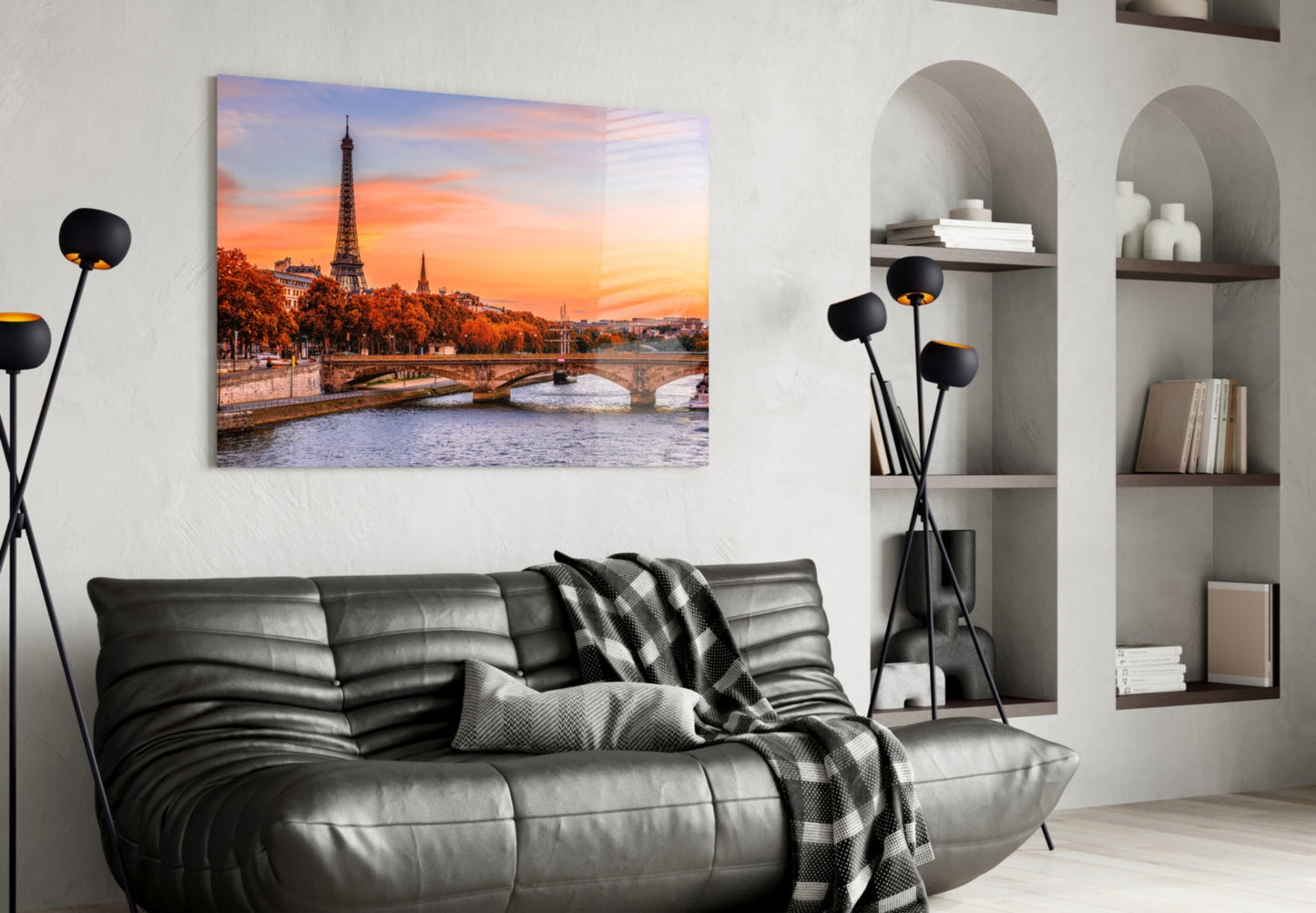 Eiffel Tower Autumn Sunset Glass Wall Art