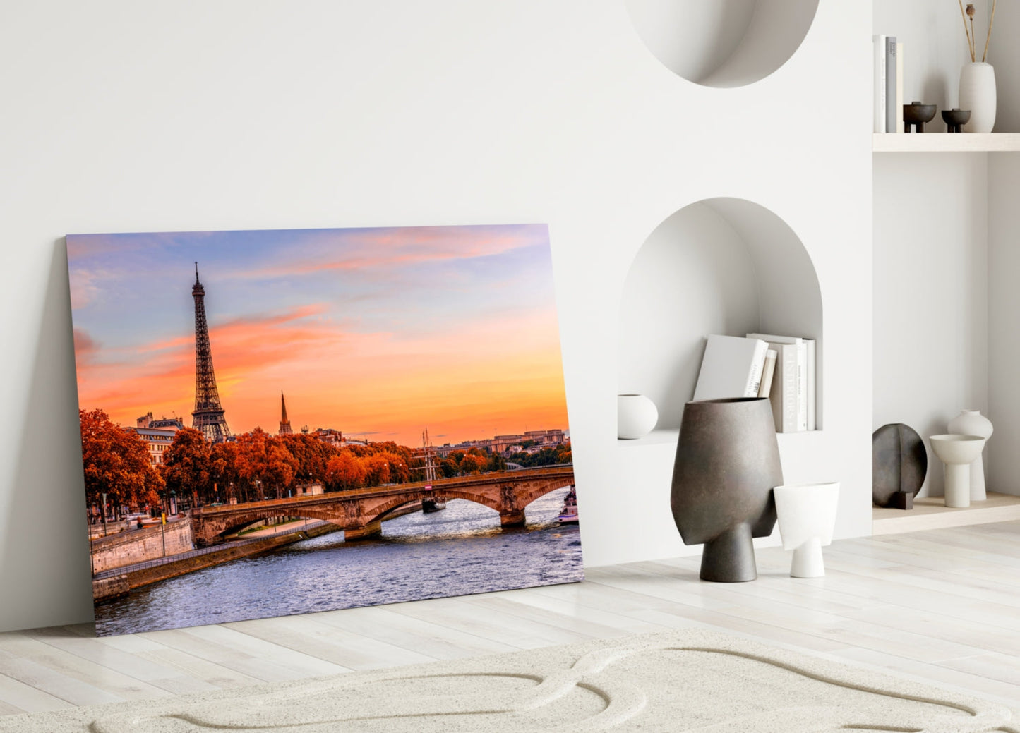 Eiffel Tower Autumn Sunset Glass Wall Art
