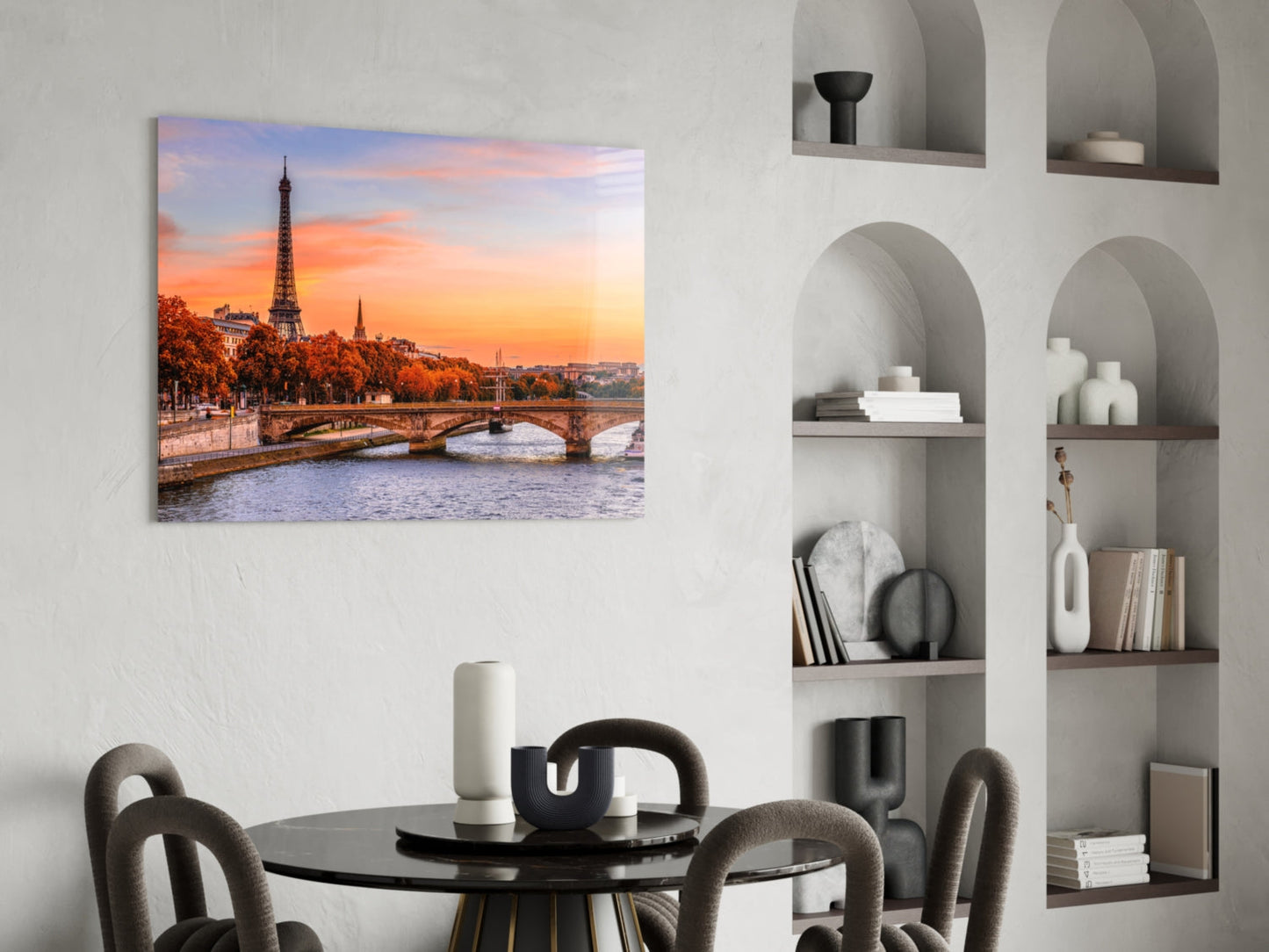 Eiffel Tower Autumn Sunset Glass Wall Art