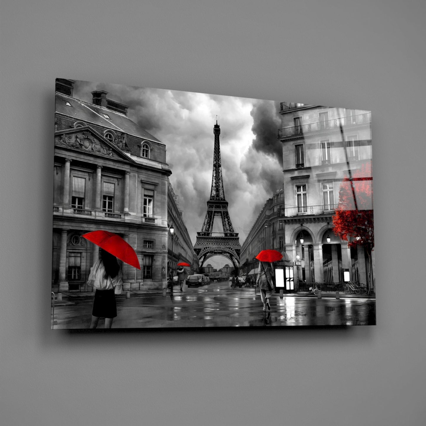 Eiffel Tower Rainy Paris Glass Wall Art
