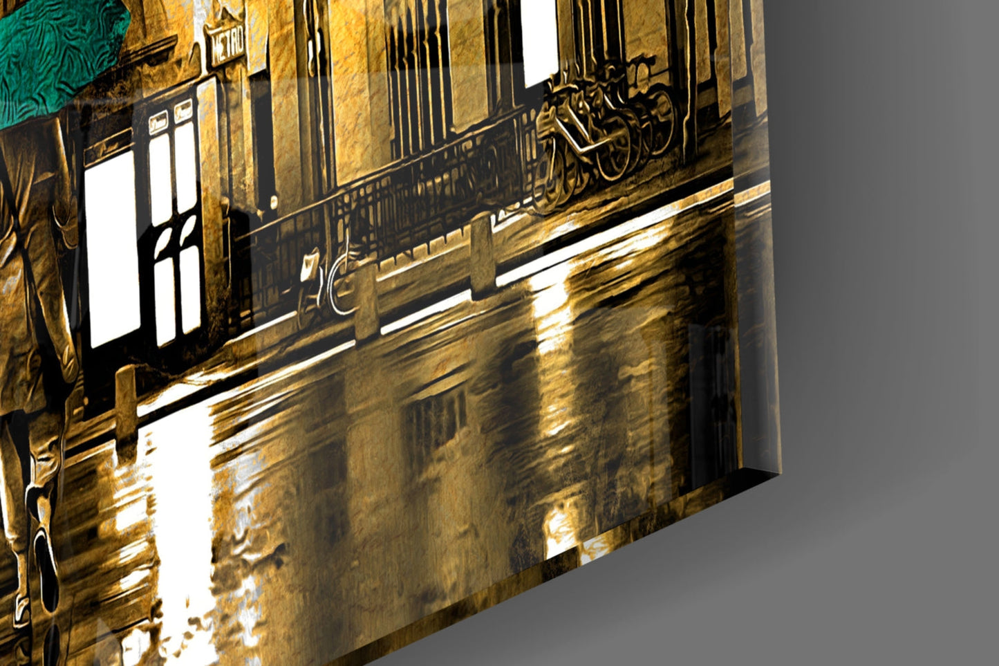 Eiffel Tower Saffron Teal Paris Glass Wall Art