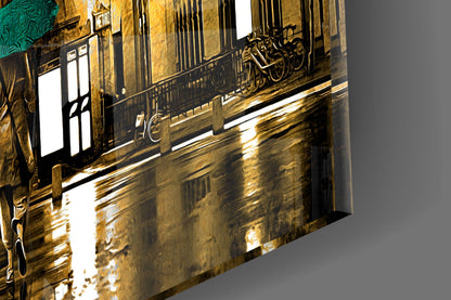 Eiffel Tower Saffron Teal Paris Glass Wall Art