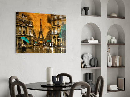 Eiffel Tower Saffron Teal Paris Glass Wall Art