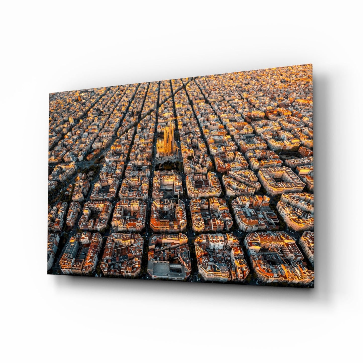 Barcelona skyline aerial glass wall art