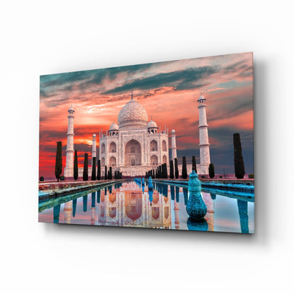 Taj Mahal sunset glass wall art tempered glass print