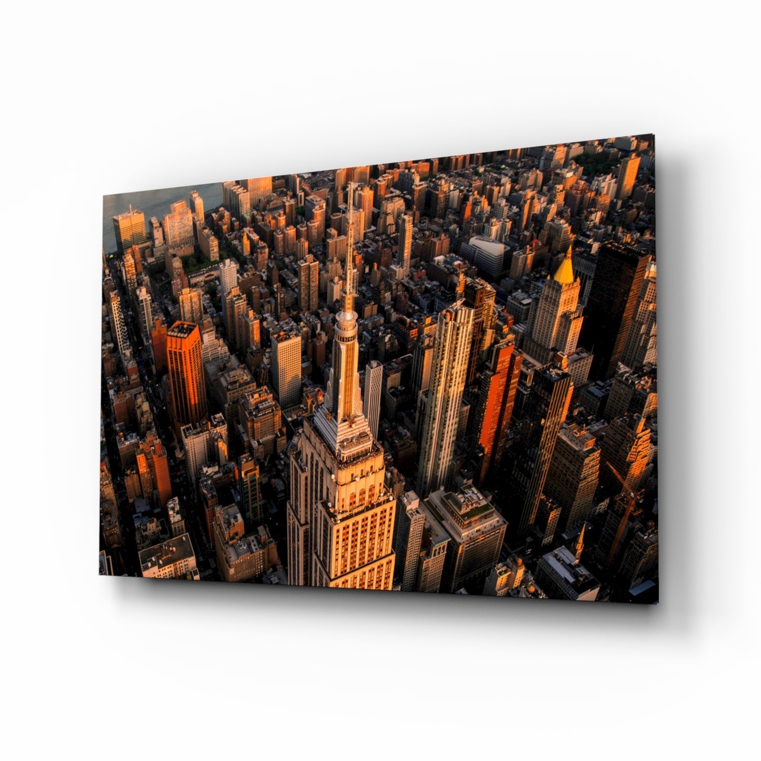 New York glass wall art skyline at golden hour
