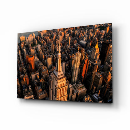 New York glass wall art skyline at golden hour