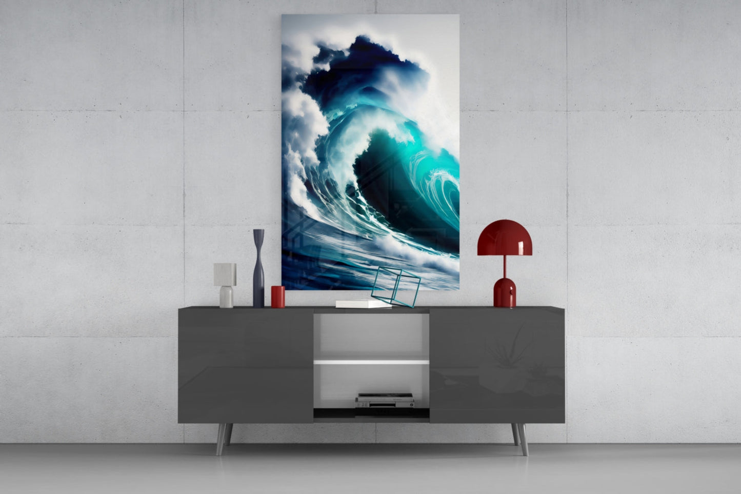 Turquoise Barrel Wave Glass Wall Art