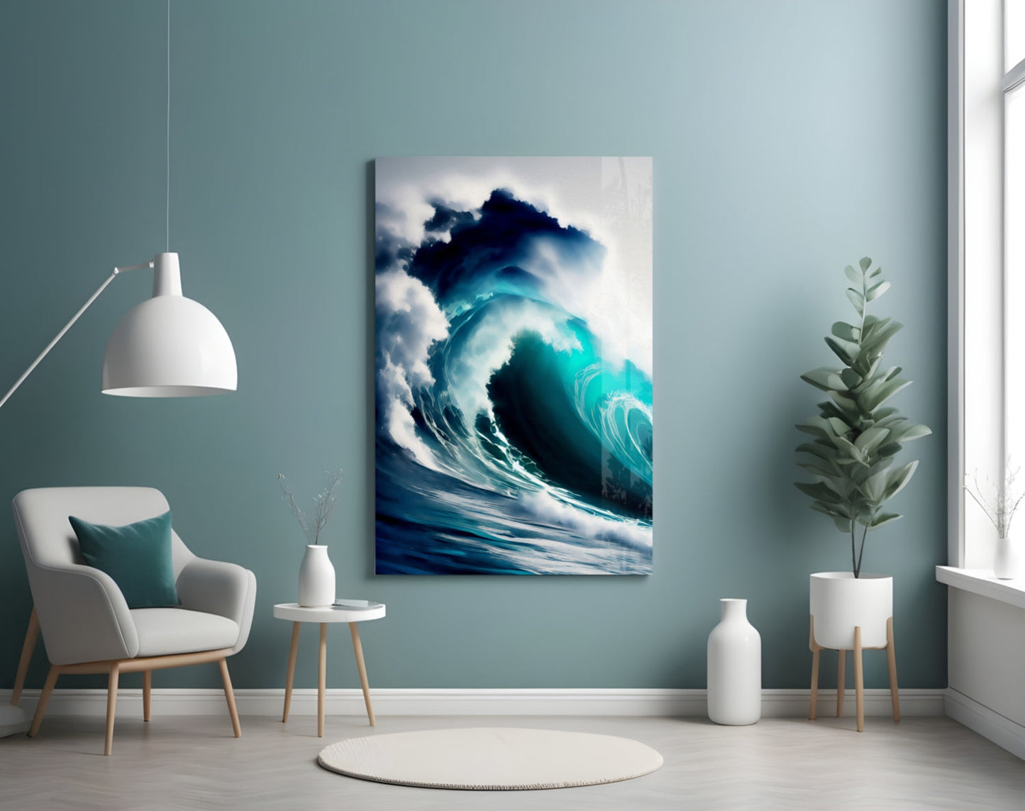 Turquoise Barrel Wave Glass Wall Art